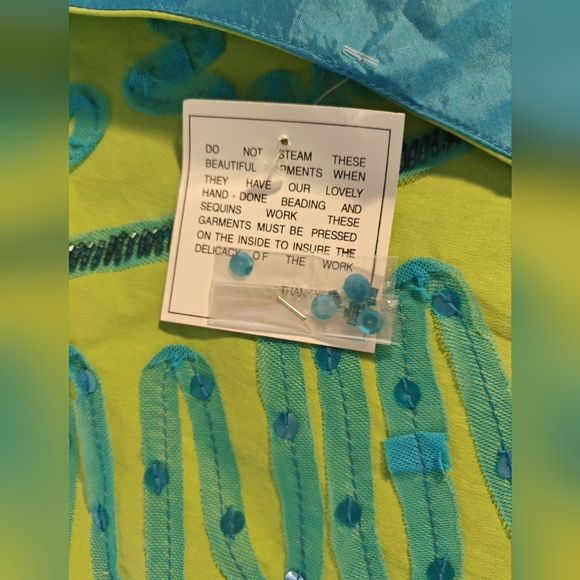Anthropologie Basil & Maude Size 12 A-Line Full Skirt Beaded Sequins Green Blue - Picture 7 of 7